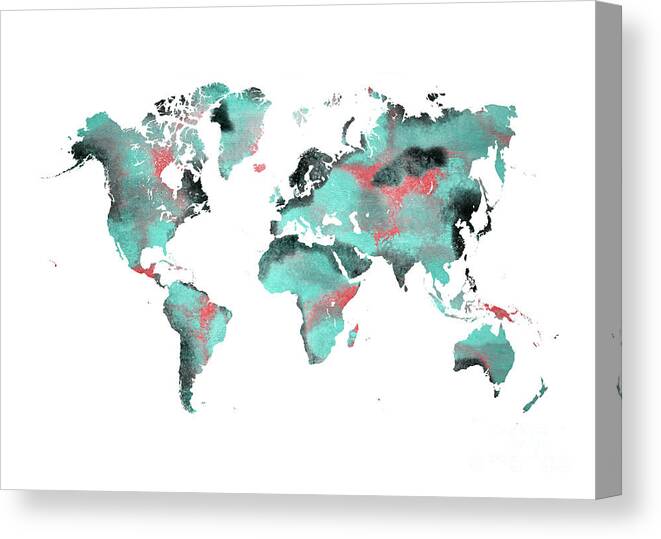 Map Of The World Canvas Print featuring the digital art World map art 85 by Justyna Jaszke JBJart