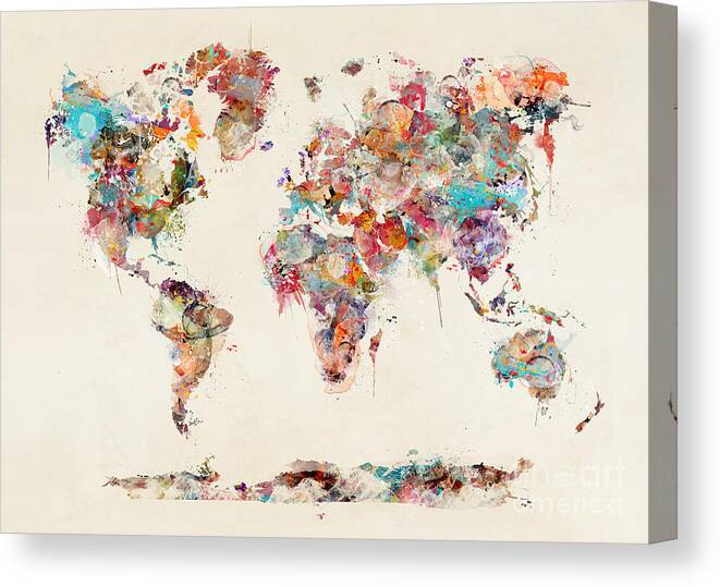 World Map Canvas Print featuring the painting World Map Watercolor by Bri Buckley