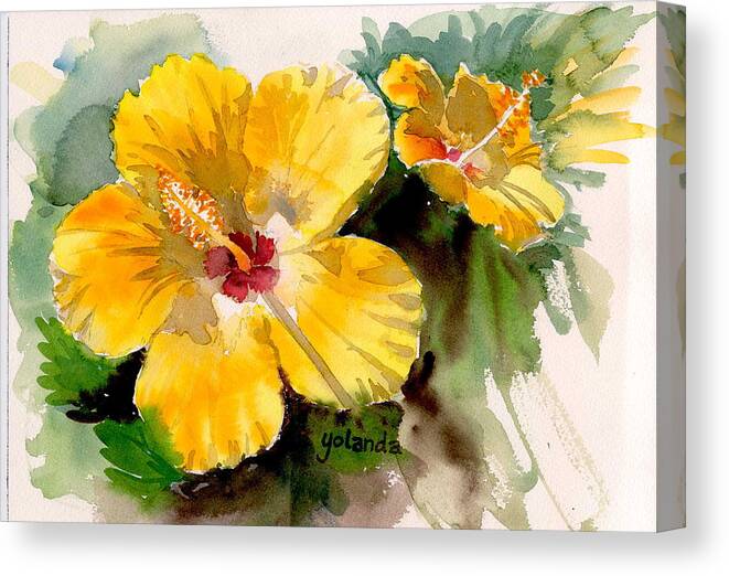 Flower Canvas Print featuring the painting Yellow hibiscus by Yolanda Koh