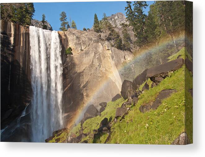 Yosemite National Park Canvas Print featuring the photograph Yosemite Mist Trail Rainbow by Shane Kelly