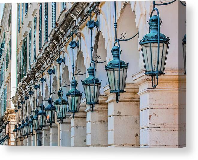 Arch Canvas Print featuring the photograph Arches and Lamps in Greece #1 by Darryl Brooks