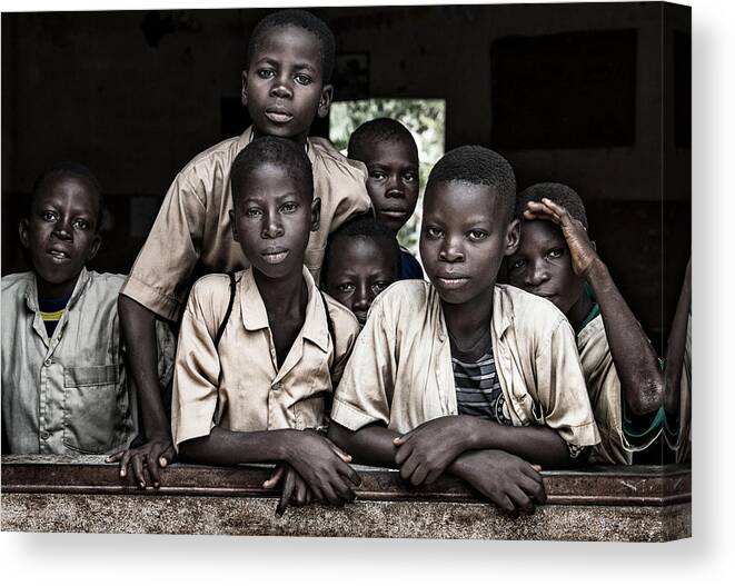 Portrait Canvas Print featuring the photograph Boys At School In Benin by Joxe Inazio Kuesta Garmendia