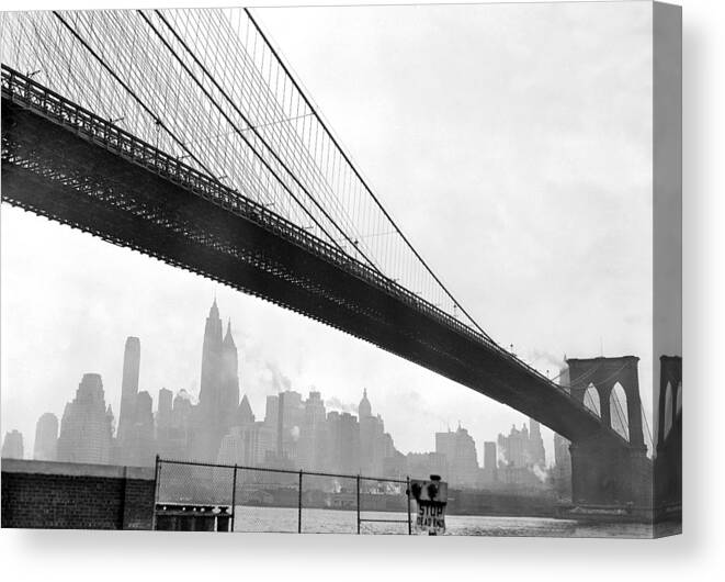 1930-1939 Canvas Print featuring the photograph Brooklyn Bridge Completed In 1883, Is #1 by New York Daily News Archive