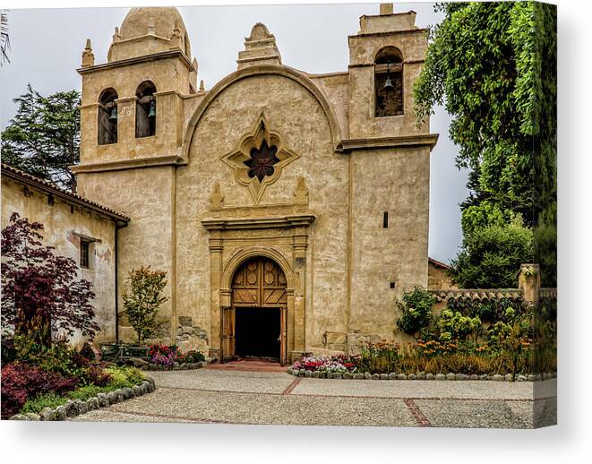 Architecture Canvas Print featuring the photograph Carmel Mission Basilica #1 by Donald Pash