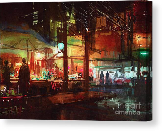 Artist Canvas Print featuring the digital art Digital Painting Of People Walking by Tithi Luadthong