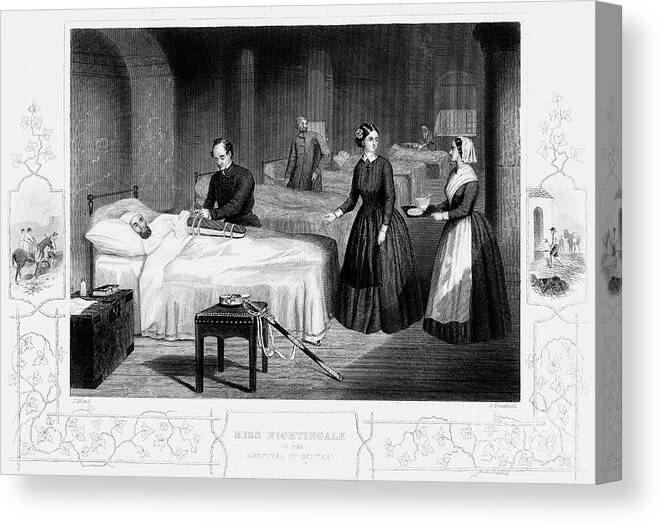 Engraving Canvas Print featuring the drawing Florence Nightingale In The Hospital #1 by Print Collector