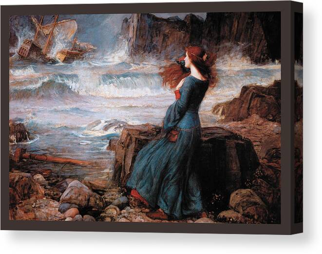 Tempest Canvas Print featuring the painting Miranda and the Tempest #1 by John William Waterhouse
