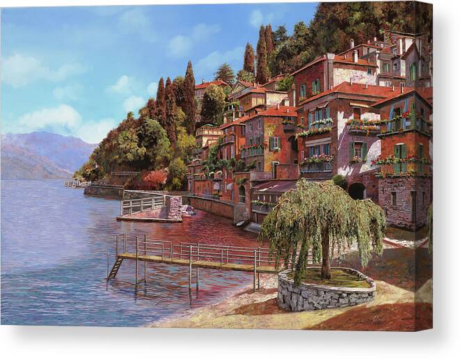 Varenna On Lake Como Canvas Print featuring the painting Varenna On Lake Como #1 by Guido Borelli