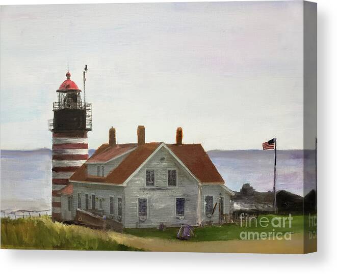 America Canvas Print featuring the painting West Quoddy Head Lighthouse #1 by Donna Walsh