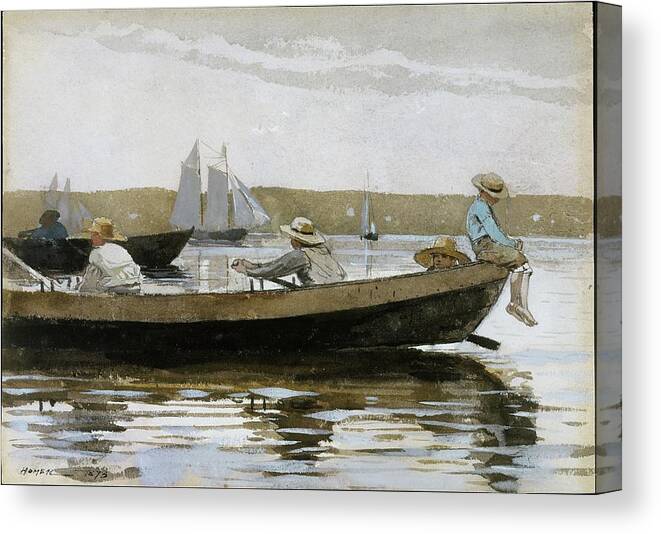 Landscape Canvas Print featuring the painting Boys In A Dory by Winslow Homer
