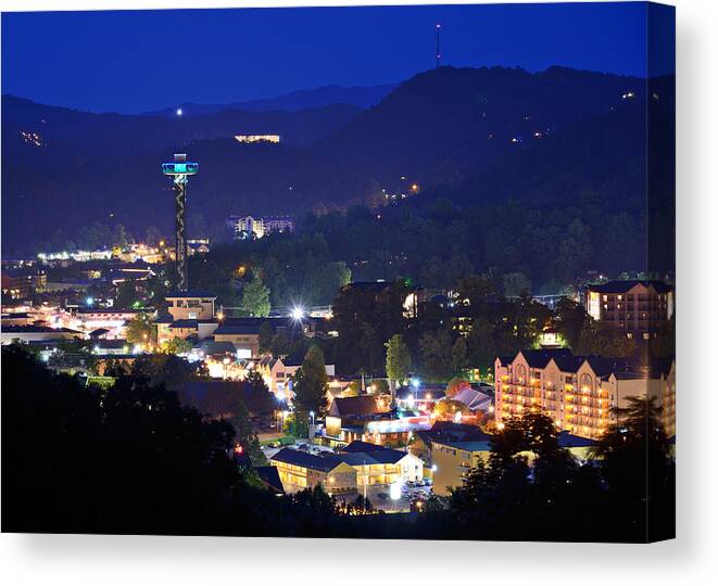 Cityscape Canvas Print featuring the photograph The Skyline Of Downtown Gatlinburg #2 by Sean Pavone