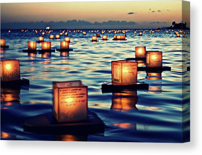 Tranquility Canvas Print featuring the photograph 2011 Lantern Floating Ceremony Hawaii by Photos By Naomi Hayes Of Island Memories Photography