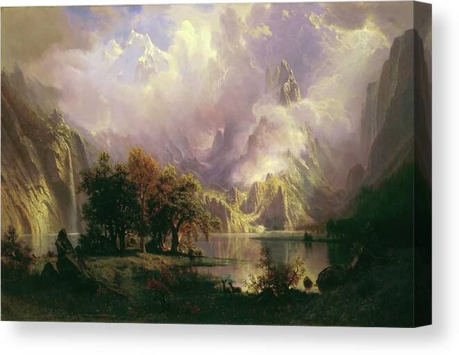 Landscape Canvas Print featuring the painting Rocky Mountain Landscape by Albert Bierstadt