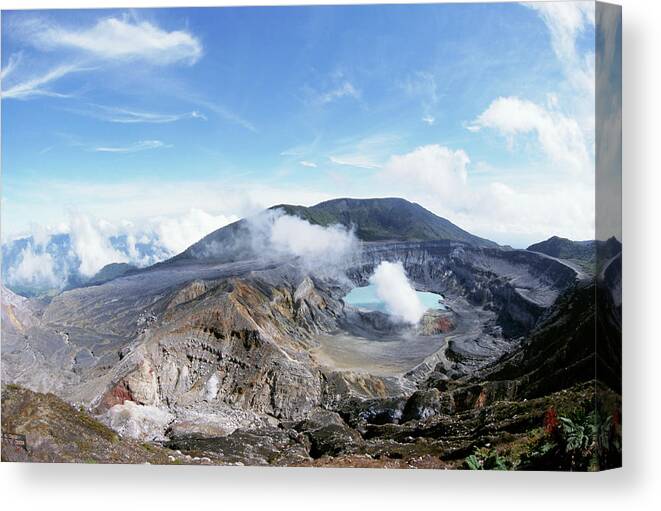 Steam Plume From Active Vent Beside Crater Lakes Canvas Print featuring the photograph 29-3844 by Robert Harding Picture Library