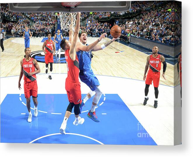 Luka Doncic Canvas Print featuring the photograph Portland Trail Blazers V Dallas by Glenn James