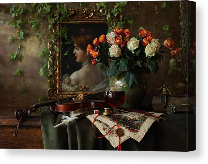 Flowers Canvas Print featuring the photograph Still Life With Violin And Flowers #3 by Andrey Morozov
