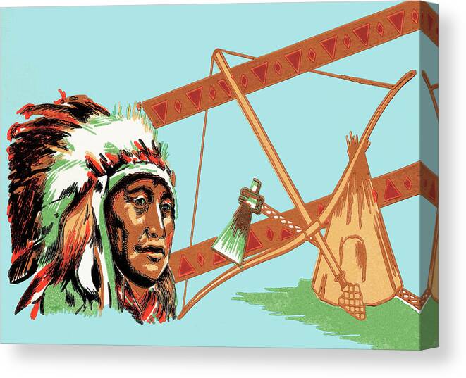 Adult Canvas Print featuring the drawing Tribal leader in headdress by CSA Images