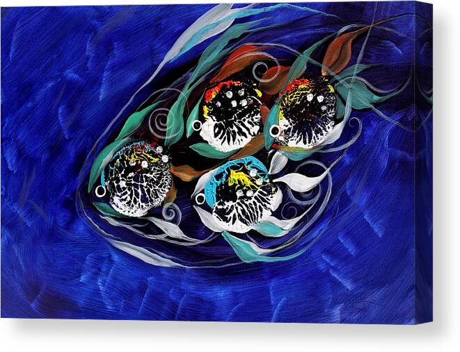 Fish Canvas Print featuring the painting 4 makes 5, Family Fish by J Vincent Scarpace
