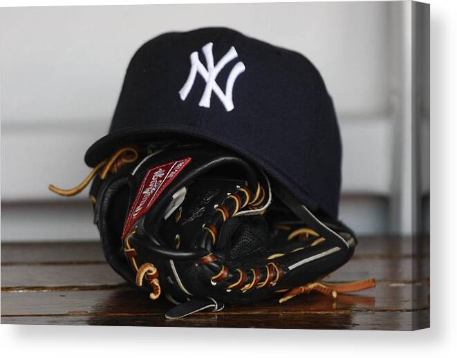 American League Baseball Canvas Print featuring the photograph New York Yankees V Florida Marlins by Ronald C. Modra/sports Imagery