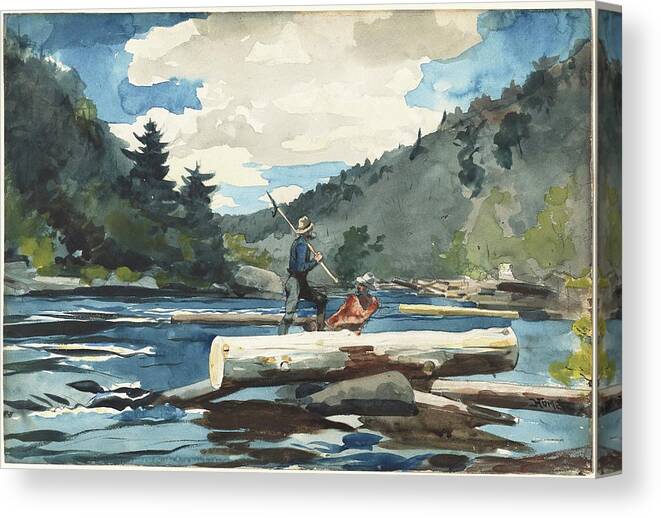 Hudson River Canvas Print featuring the painting Hudson River, Logging by Winslow Homer