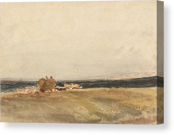 19th Century Art Canvas Print featuring the drawing A Haywagon in an Open Landscape by Peter De Wint