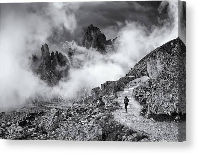 Hiking Canvas Print featuring the photograph A Walk Among The Clouds by Mihai Ian Nedelcu
