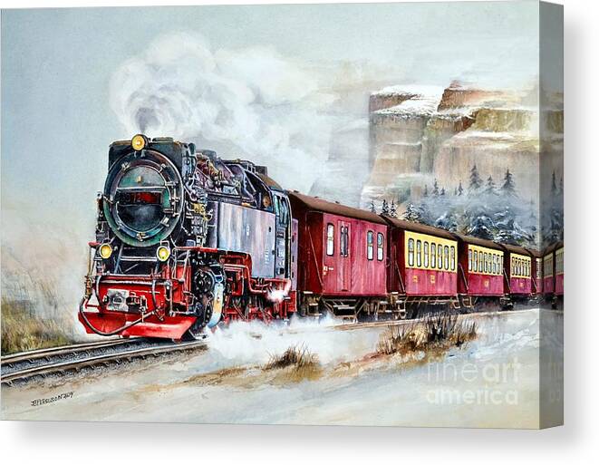 Train Canvas Print featuring the painting All Aboard by Jeanette Ferguson