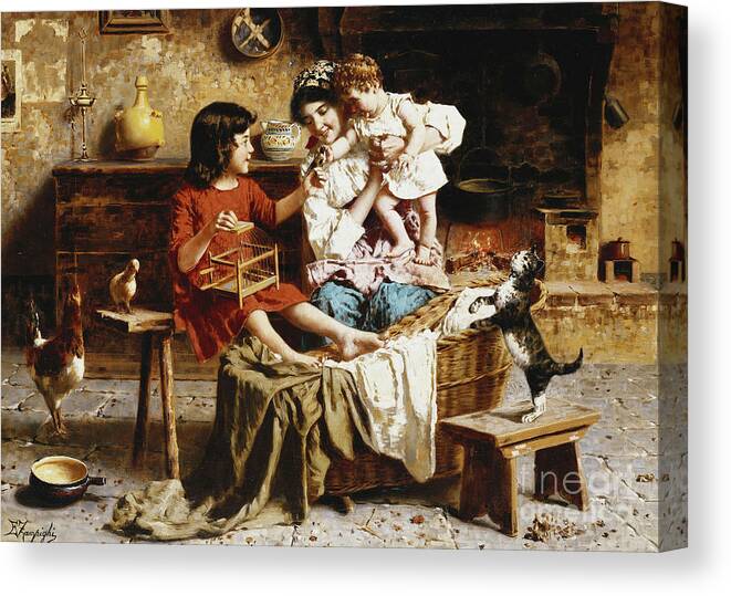 Animal Canvas Print featuring the painting Amusing Baby by Eugenio Zampighi