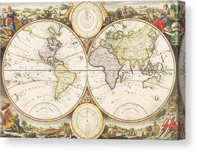 White Background Canvas Print featuring the photograph Antique Drawing Of The Globe by Tetra Images