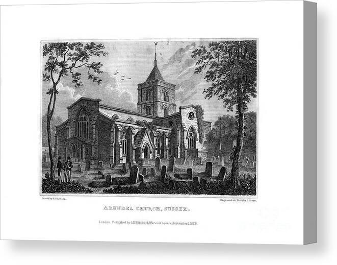 Engraving Canvas Print featuring the drawing Arundel Church, West Sussex by Print Collector