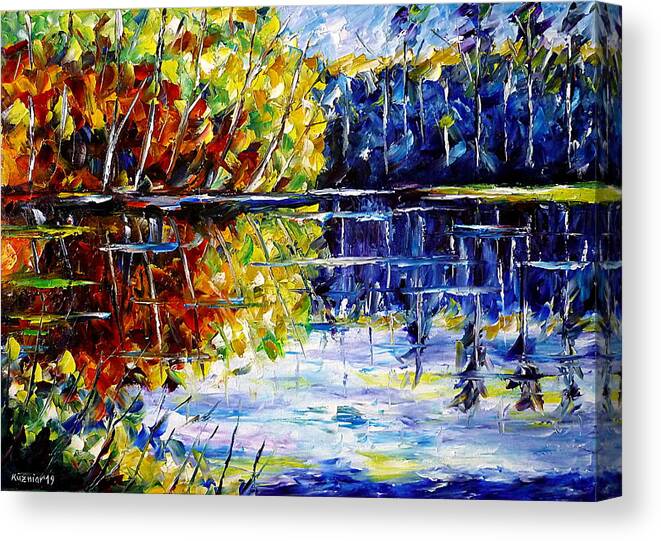 Colorful Landscape Painting Canvas Print featuring the painting At The Lake by Mirek Kuzniar