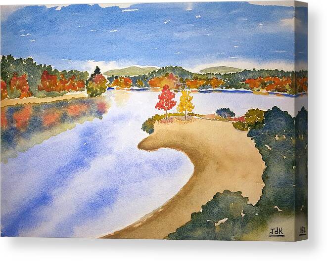 Watercolor Canvas Print featuring the painting Autumn Shore Lore by John Klobucher