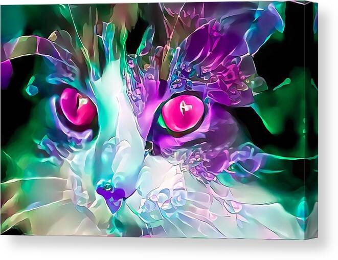 Pink Canvas Print featuring the digital art Awesome Glass Kitty Pink Eyes by Don Northup