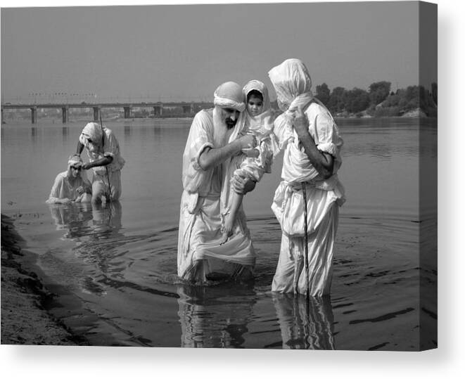 #iran #ahvaz #karunriver #baptism #tradition #documentry #mandaeans Canvas Print featuring the photograph Baptism For Children by Sima Fazel