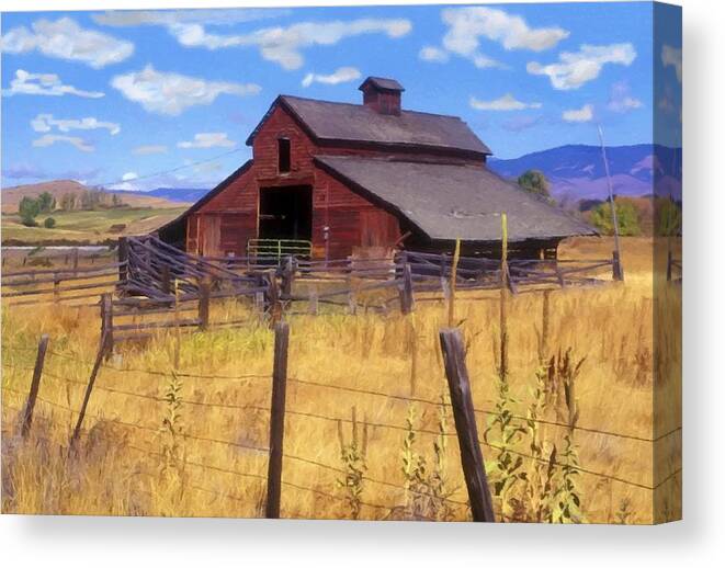 Barn In The Mountains Canvas Print featuring the photograph Barn In the Mountains by Sandi OReilly