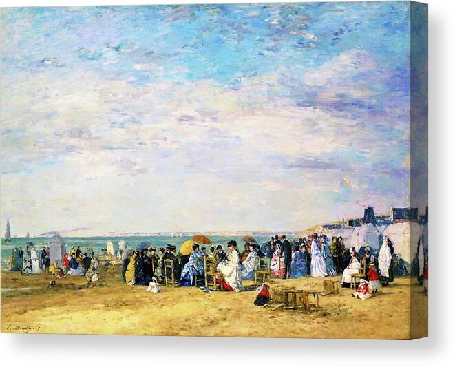 Eugene Louis Boudin Canvas Print featuring the painting Beach of Trouville - Digital Remastered Edition by Eugene Louis Boudin