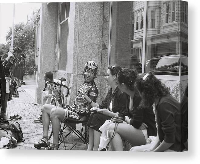Bicyclist Canvas Print featuring the photograph Bicyclist and Fans by FD Graham
