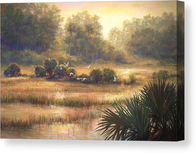 Golden Hour Canvas Print featuring the painting Big Cypress by Laurie Snow Hein