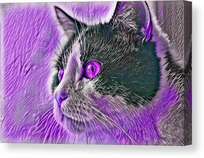 Purple Canvas Print featuring the digital art Big Head Tuxedo Cat Purple Eyes by Don Northup