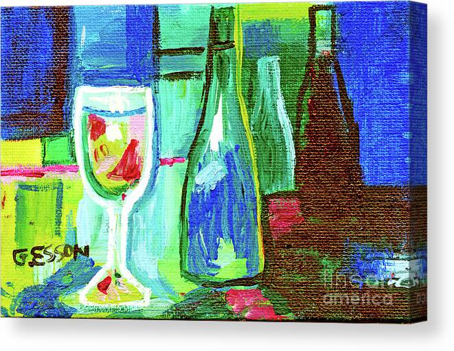 Wine Canvas Print featuring the painting Blue Green Wine Abstract by Genevieve Esson