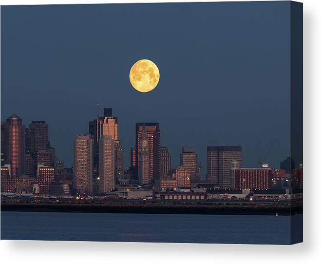 Boston Canvas Print featuring the photograph Boston Moonset by Rob Davies