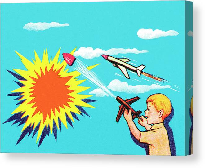 Air Travel Canvas Print featuring the drawing Boy with pop rocket by CSA Images