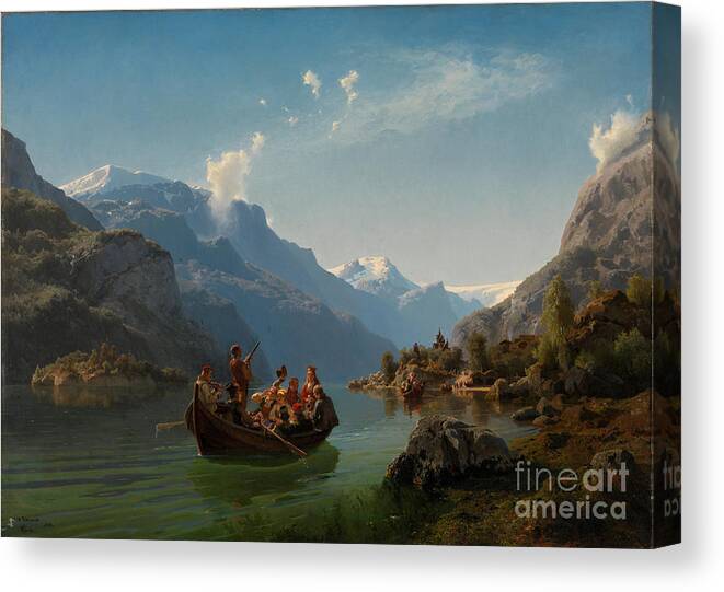 Bridegroom Canvas Print featuring the drawing Bridal Journey In Hardanger. Artist by Heritage Images