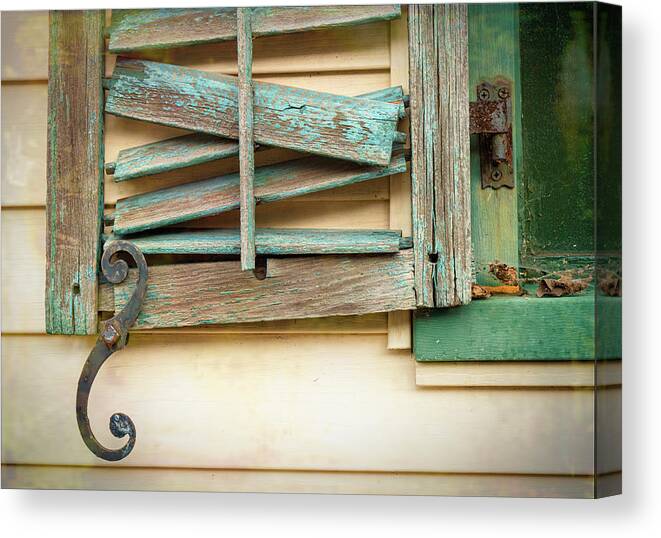 House Canvas Print featuring the photograph Broken Shutter And Rusty Hinge by Gary Slawsky