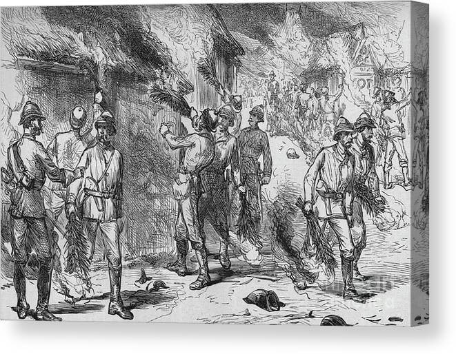 Engraving Canvas Print featuring the drawing Burning Of Coomassie by Print Collector