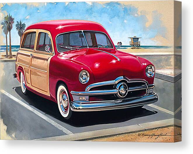 Woody Wagon Wagons 1950 Ford Kenny Youngblood Canvas Print featuring the painting California Dreamin by Kenny Youngblood