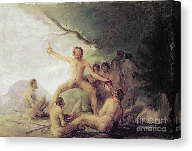 17th Century Canvas Print featuring the painting Cannibals Savouring Human Remains, C.1800-08 by Francisco Goya
