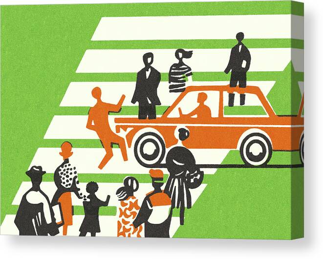 Accident Canvas Print featuring the drawing Car Hitting a Pedestrian by CSA Images