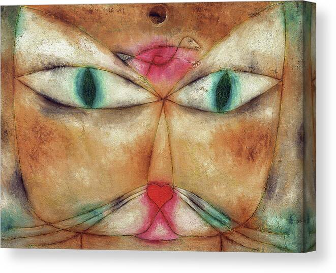 Paul Klee Canvas Print featuring the painting Cat and Bird, circa 1928 by Paul Klee