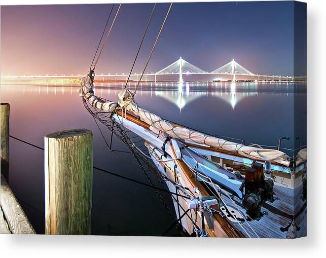 Tranquility Canvas Print featuring the photograph Charleston Harbor by Sky Noir Photography By Bill Dickinson